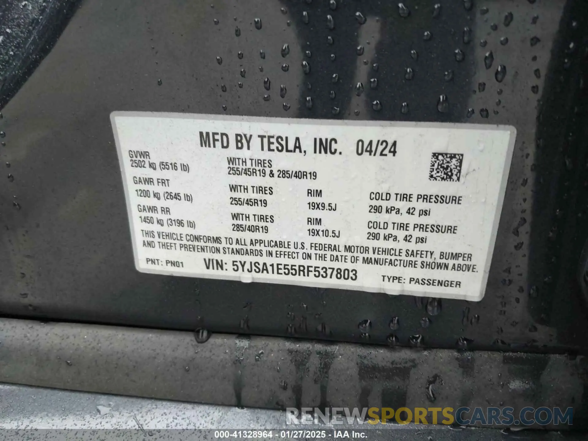 9 Photograph of a damaged car 5YJSA1E55RF537803 TESLA MODEL S 2024