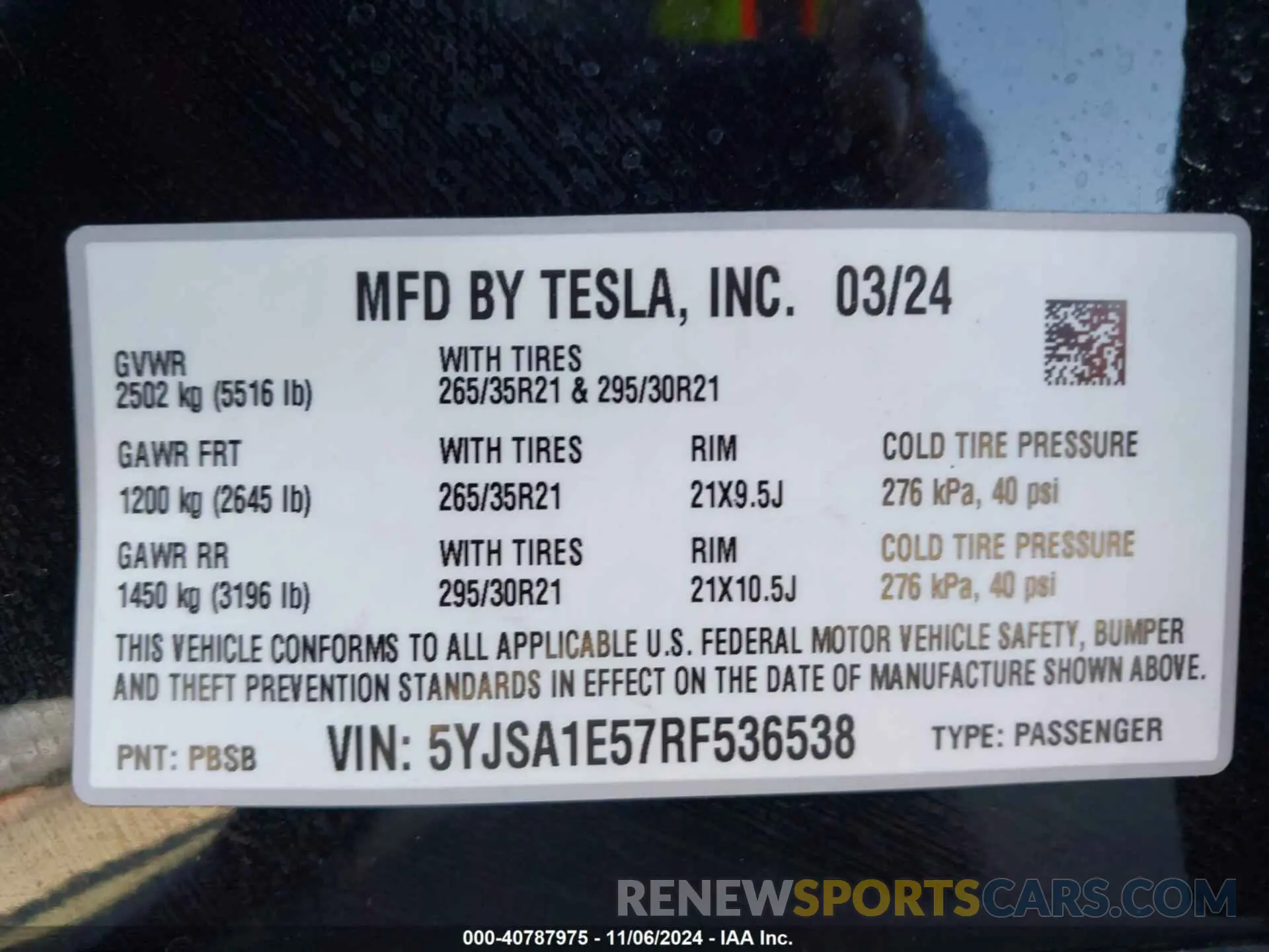 9 Photograph of a damaged car 5YJSA1E57RF536538 TESLA MODEL S 2024