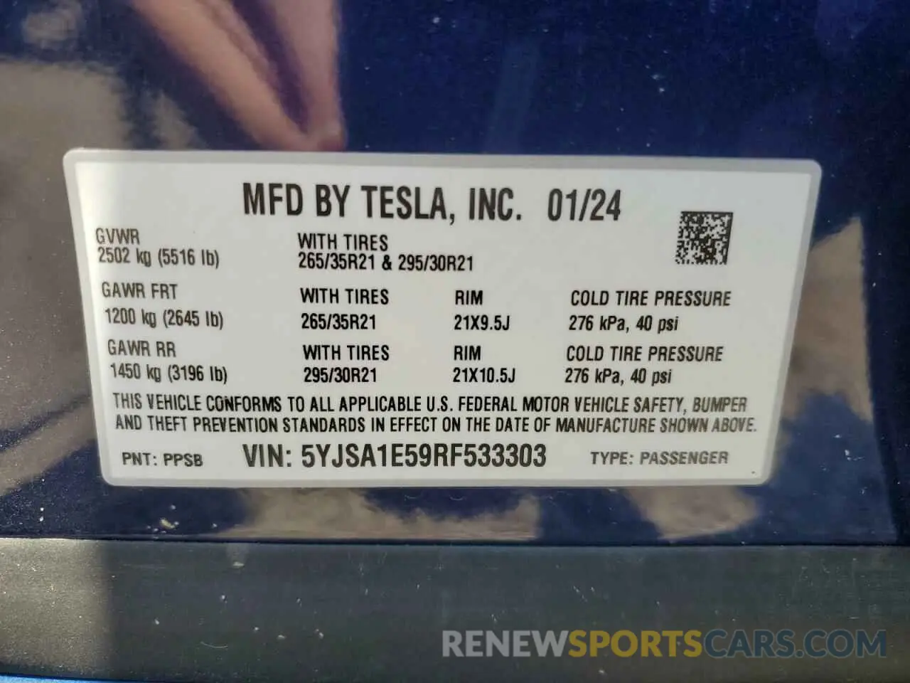 12 Photograph of a damaged car 5YJSA1E59RF533303 TESLA MODEL S 2024