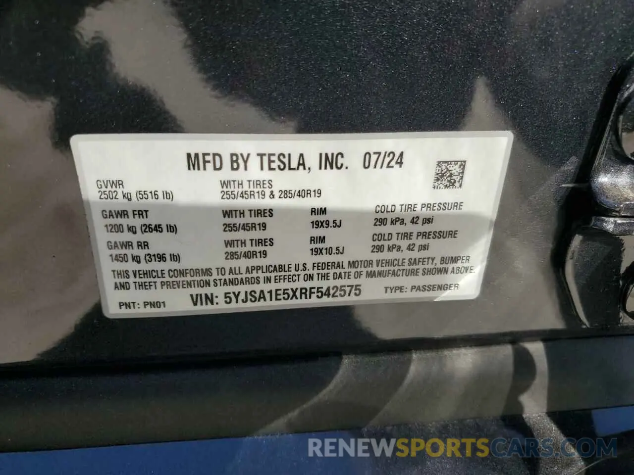 13 Photograph of a damaged car 5YJSA1E5XRF542575 TESLA MODEL S 2024