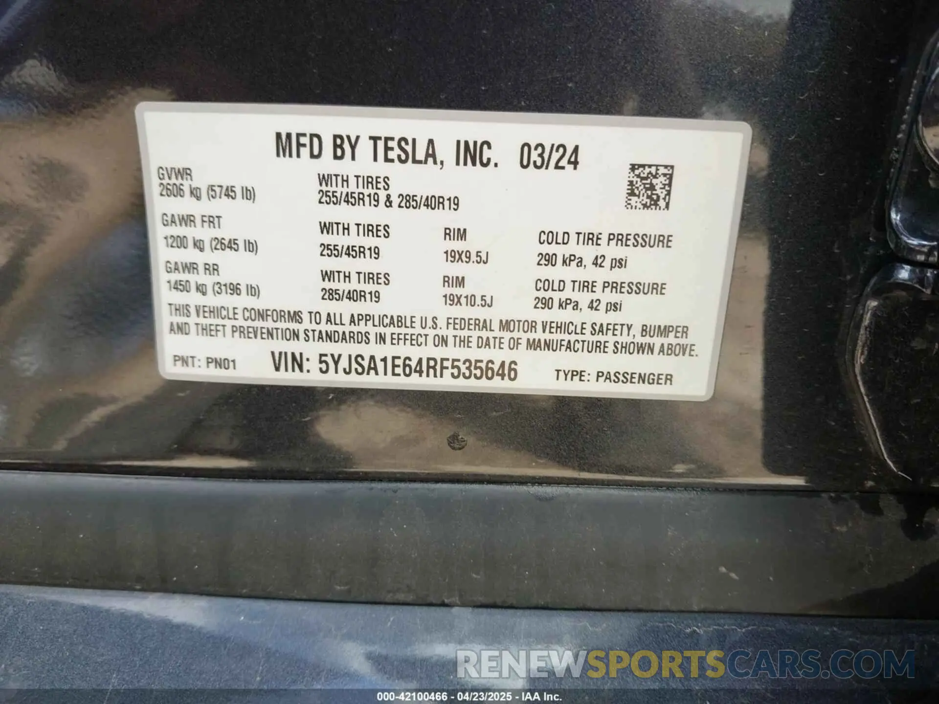 9 Photograph of a damaged car 5YJSA1E64RF535646 TESLA MODEL S 2024