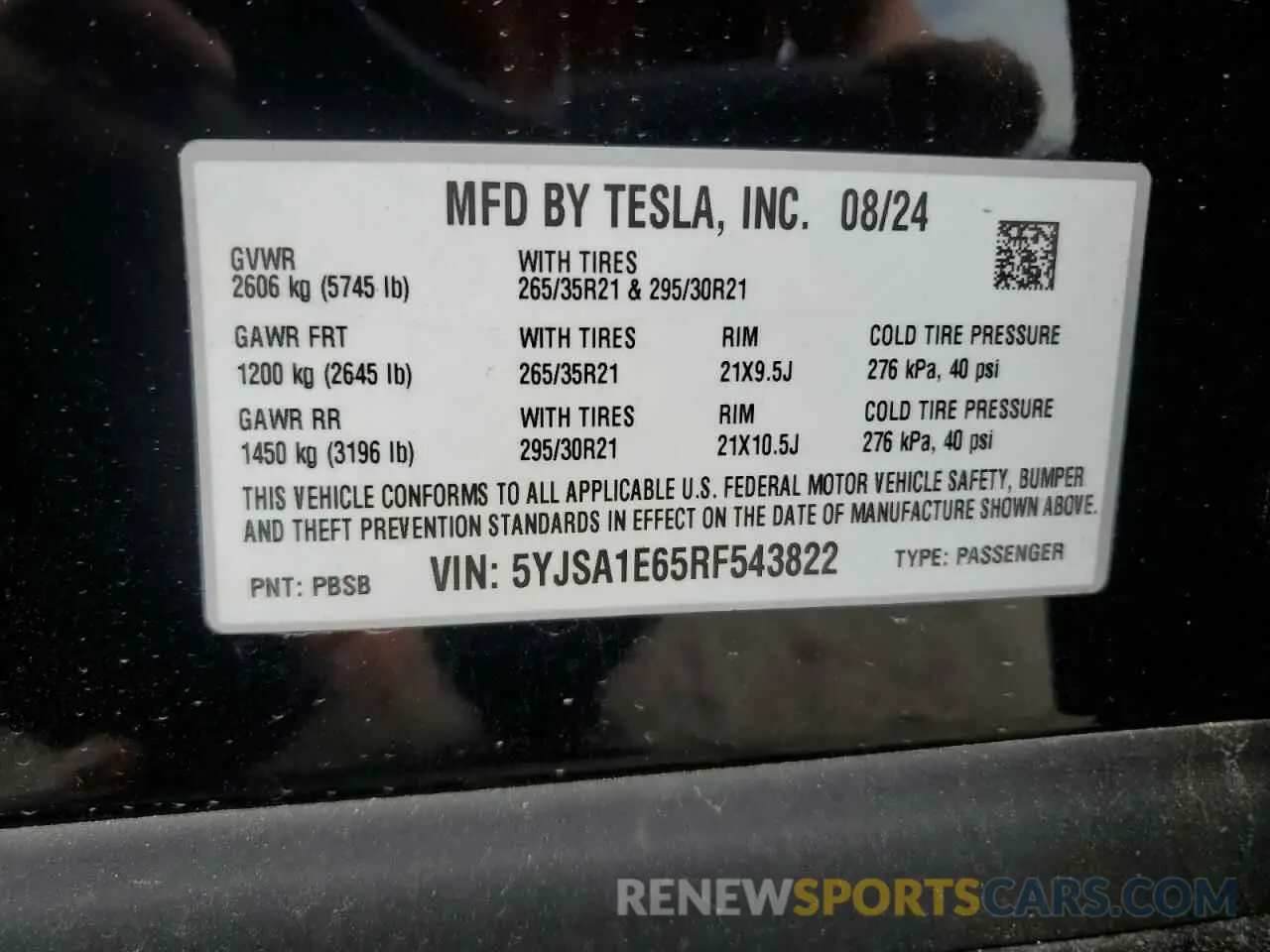 12 Photograph of a damaged car 5YJSA1E65RF543822 TESLA MODEL S 2024