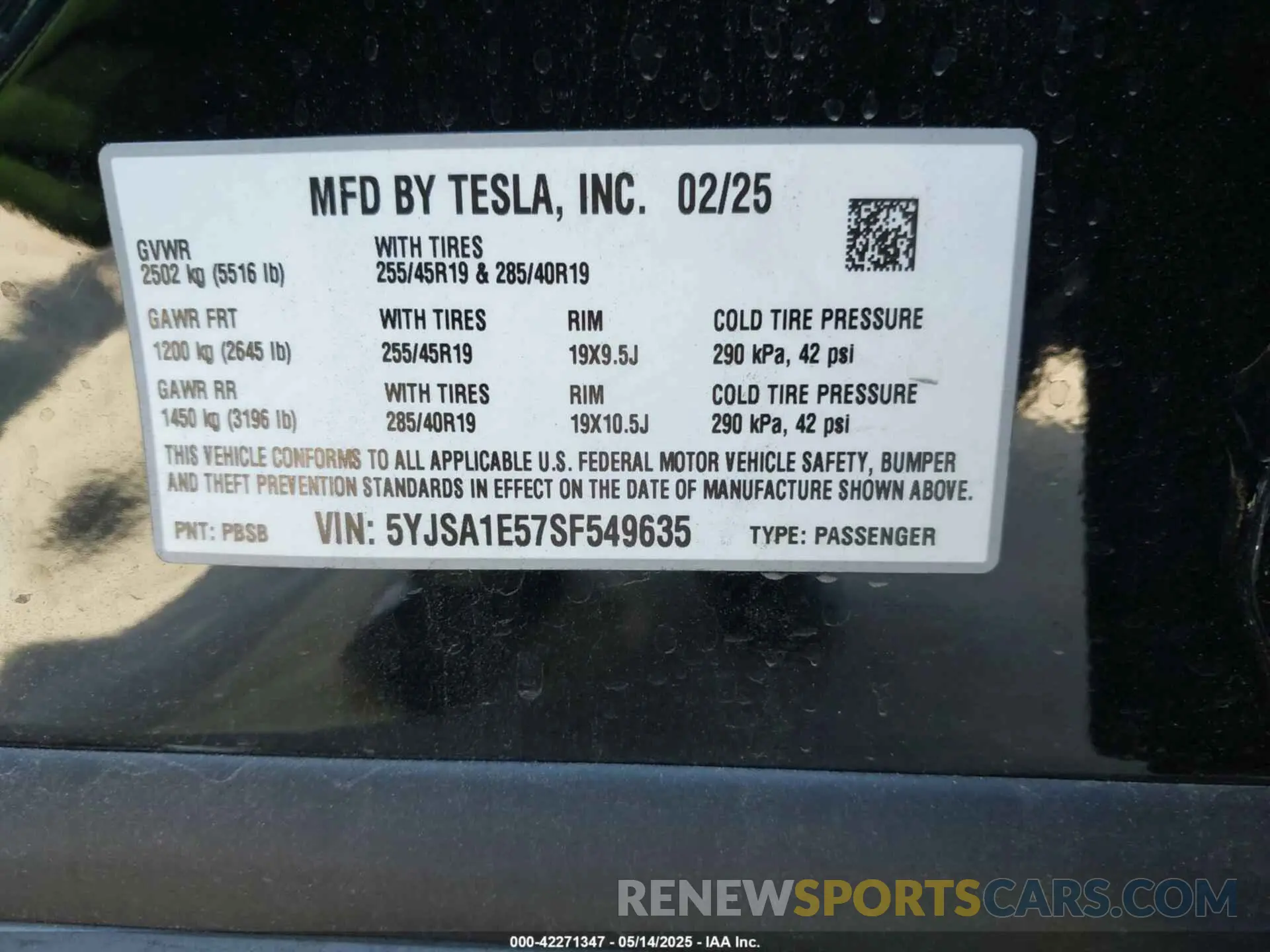 9 Photograph of a damaged car 5YJSA1E57SF549635 TESLA MODEL S 2025