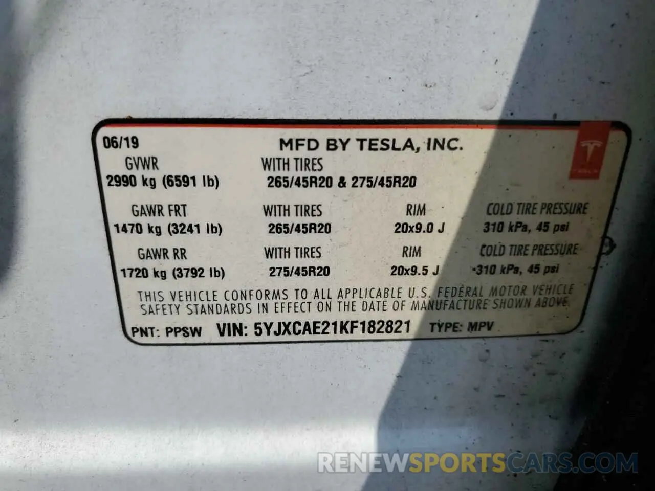 13 Photograph of a damaged car 5YJXCAE21KF182821 TESLA MODEL X 2019