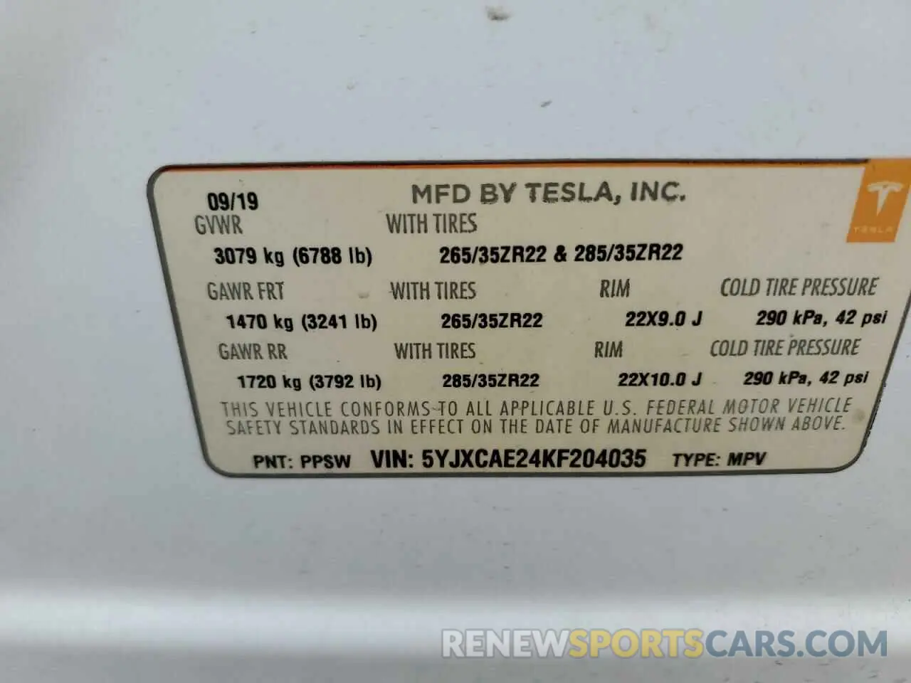 14 Photograph of a damaged car 5YJXCAE24KF204035 TESLA MODEL X 2019
