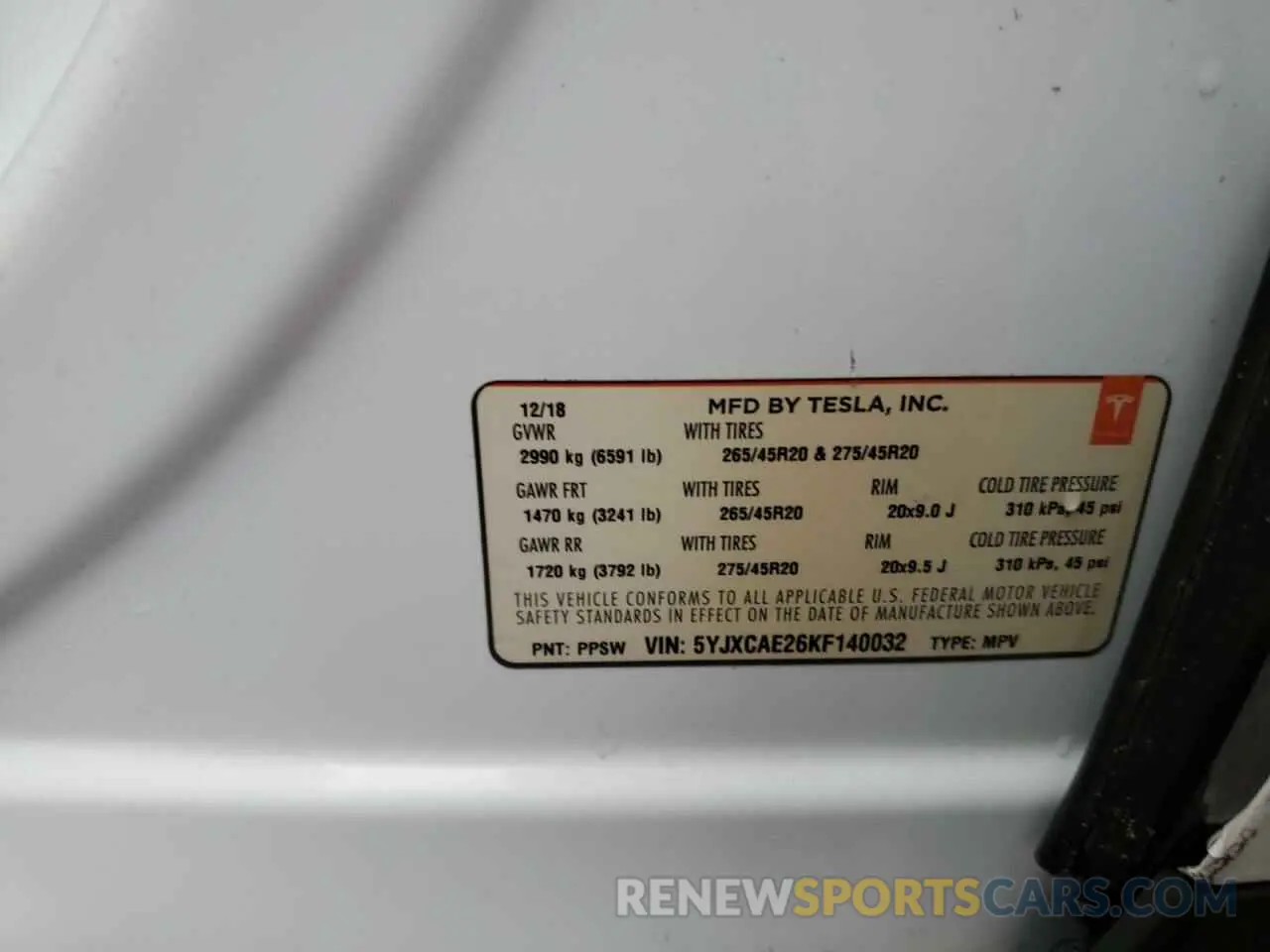 12 Photograph of a damaged car 5YJXCAE26KF140032 TESLA MODEL X 2019
