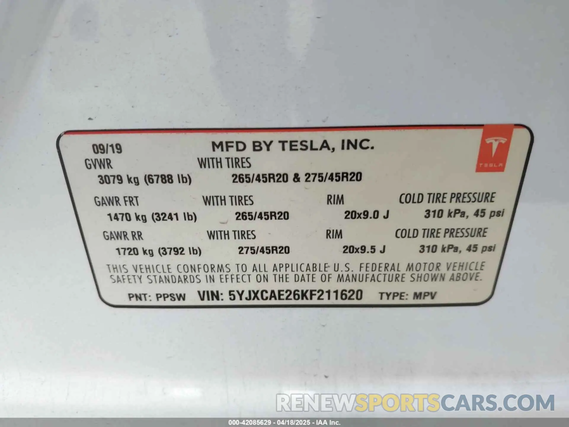 9 Photograph of a damaged car 5YJXCAE26KF211620 TESLA MODEL X 2019