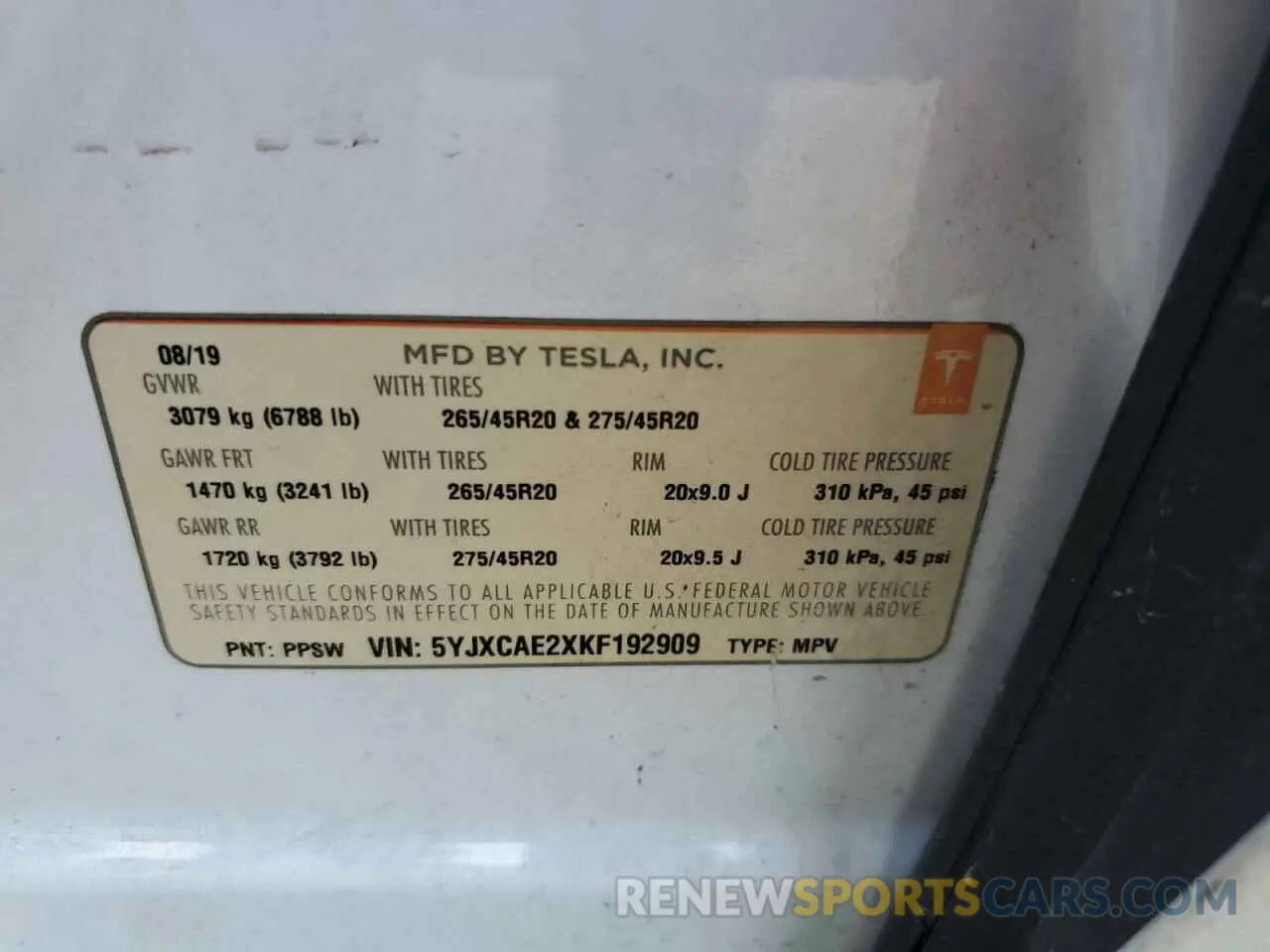 14 Photograph of a damaged car 5YJXCAE2XKF192909 TESLA MODEL X 2019