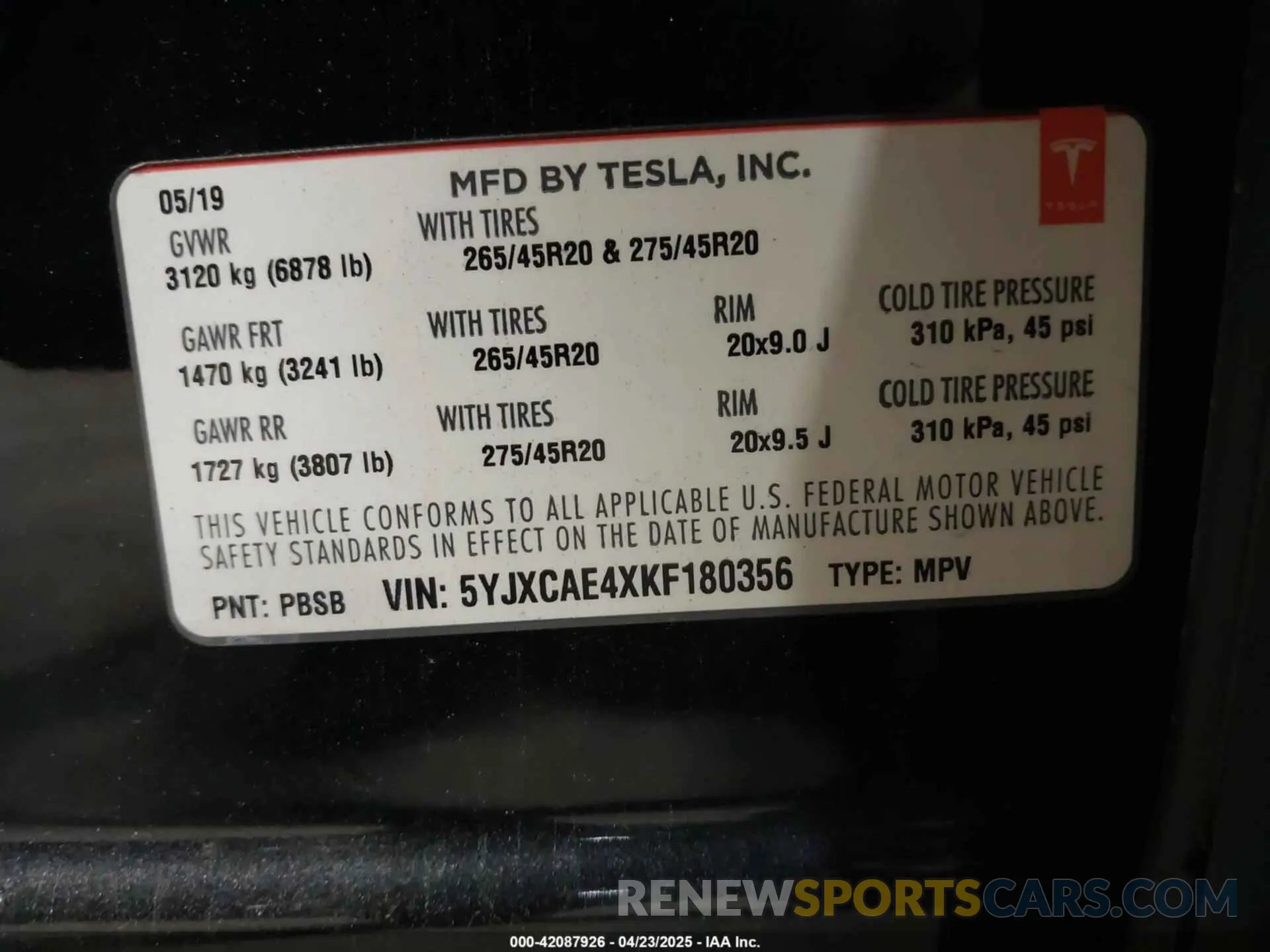 9 Photograph of a damaged car 5YJXCAE4XKF180356 TESLA MODEL X 2019