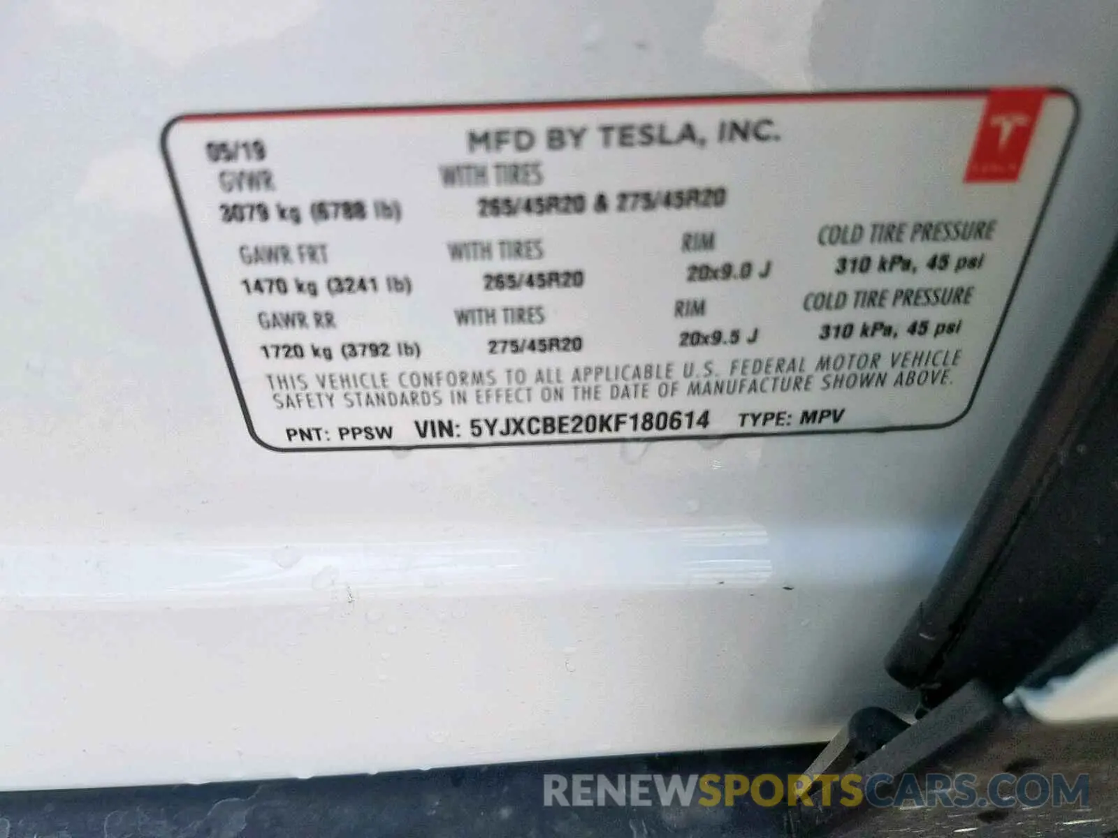 10 Photograph of a damaged car 5YJXCBE20KF180614 TESLA MODEL X 2019