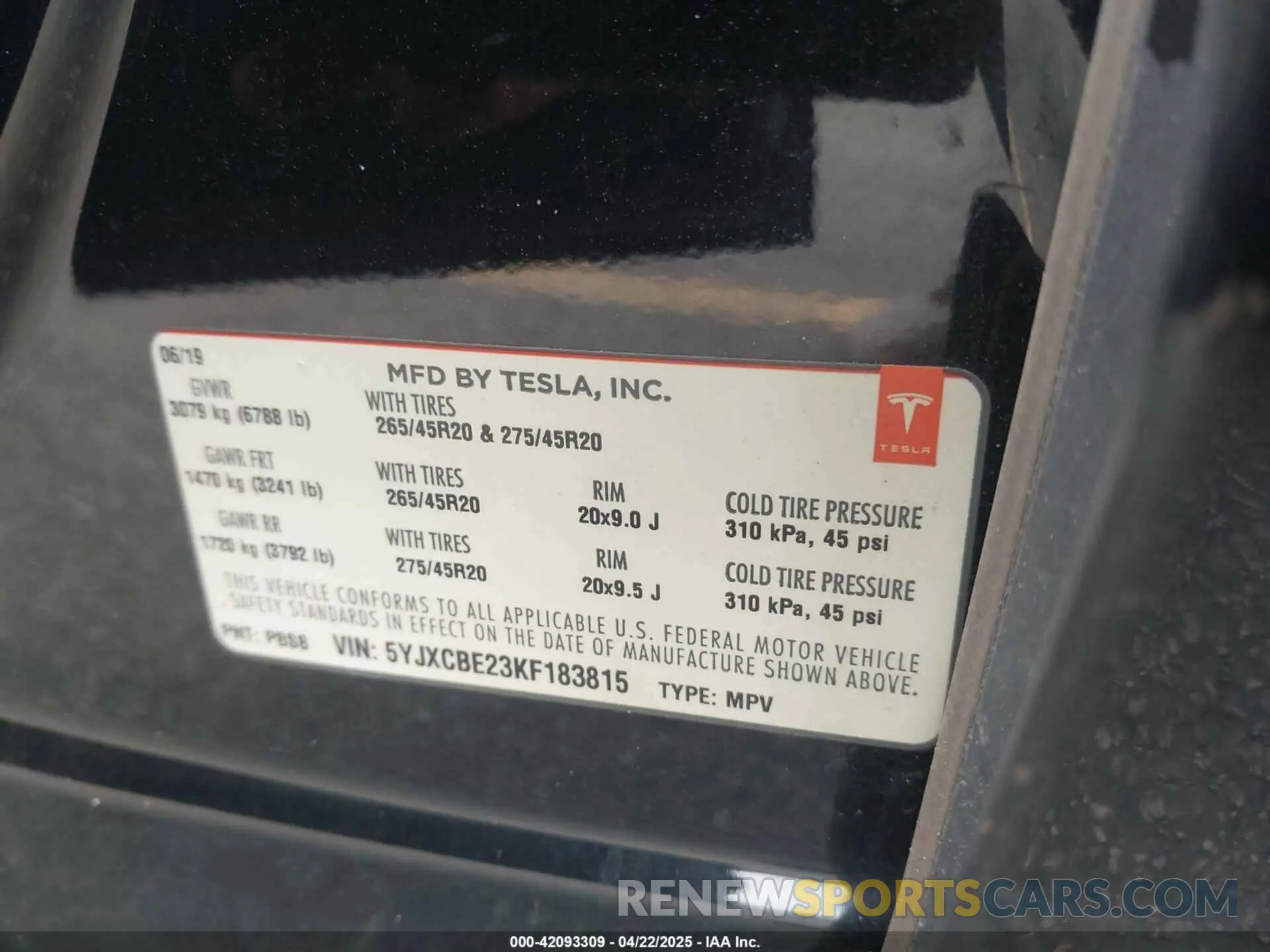 8 Photograph of a damaged car 5YJXCBE23KF183815 TESLA MODEL X 2019