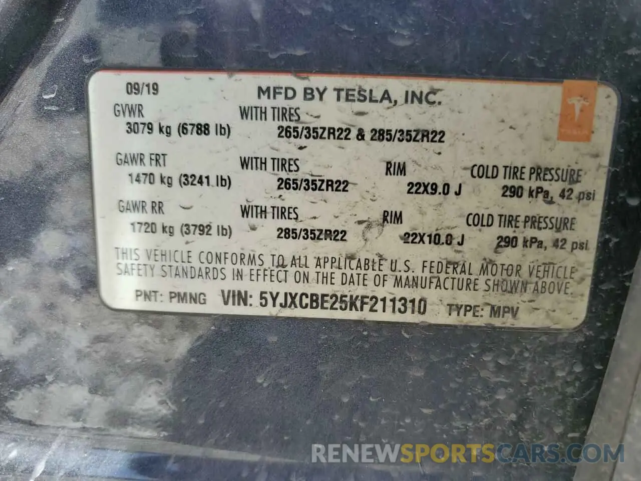 16 Photograph of a damaged car 5YJXCBE25KF211310 TESLA MODEL X 2019