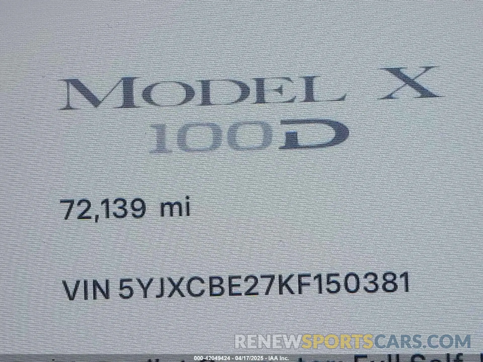 15 Photograph of a damaged car 5YJXCBE27KF150381 TESLA MODEL X 2019