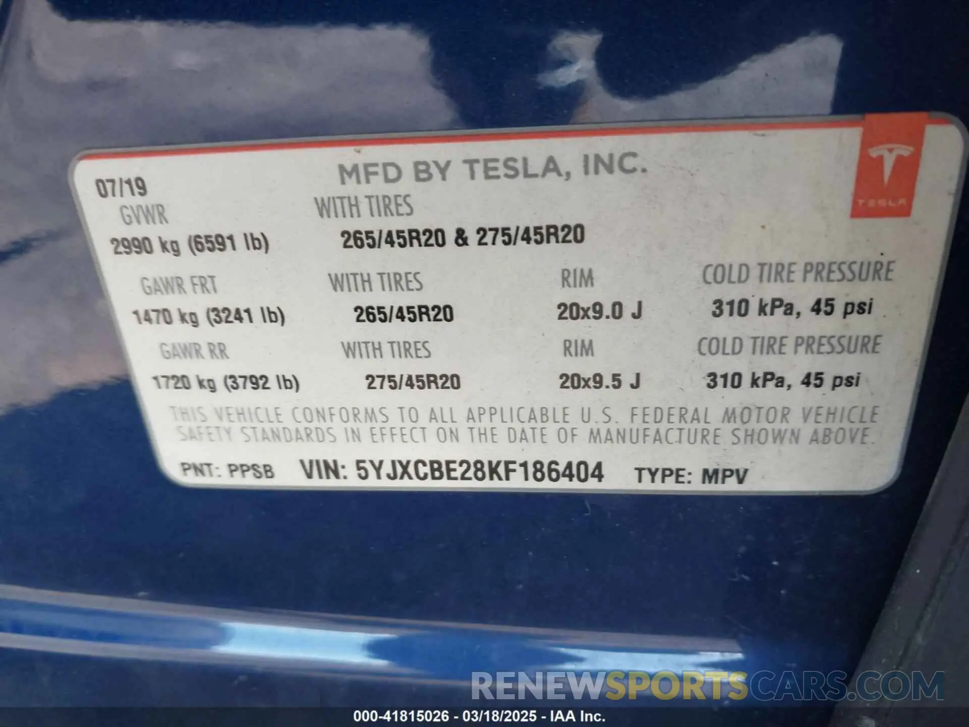9 Photograph of a damaged car 5YJXCBE28KF186404 TESLA MODEL X 2019