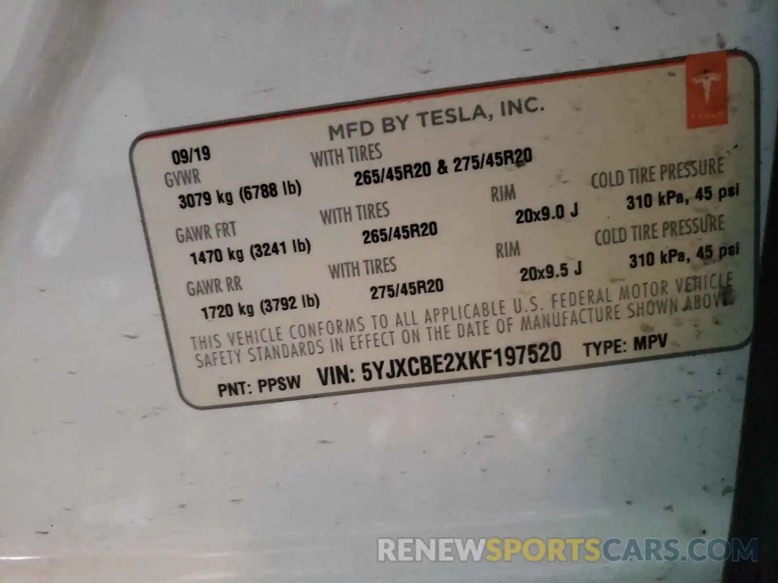 10 Photograph of a damaged car 5YJXCBE2XKF197520 TESLA MODEL X 2019