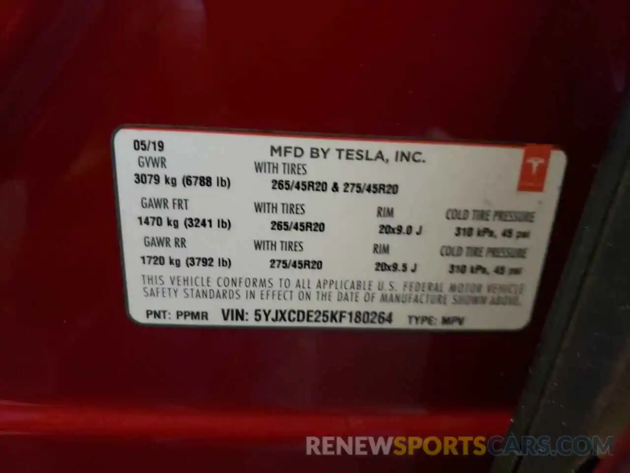 10 Photograph of a damaged car 5YJXCDE25KF180264 TESLA MODEL X 2019