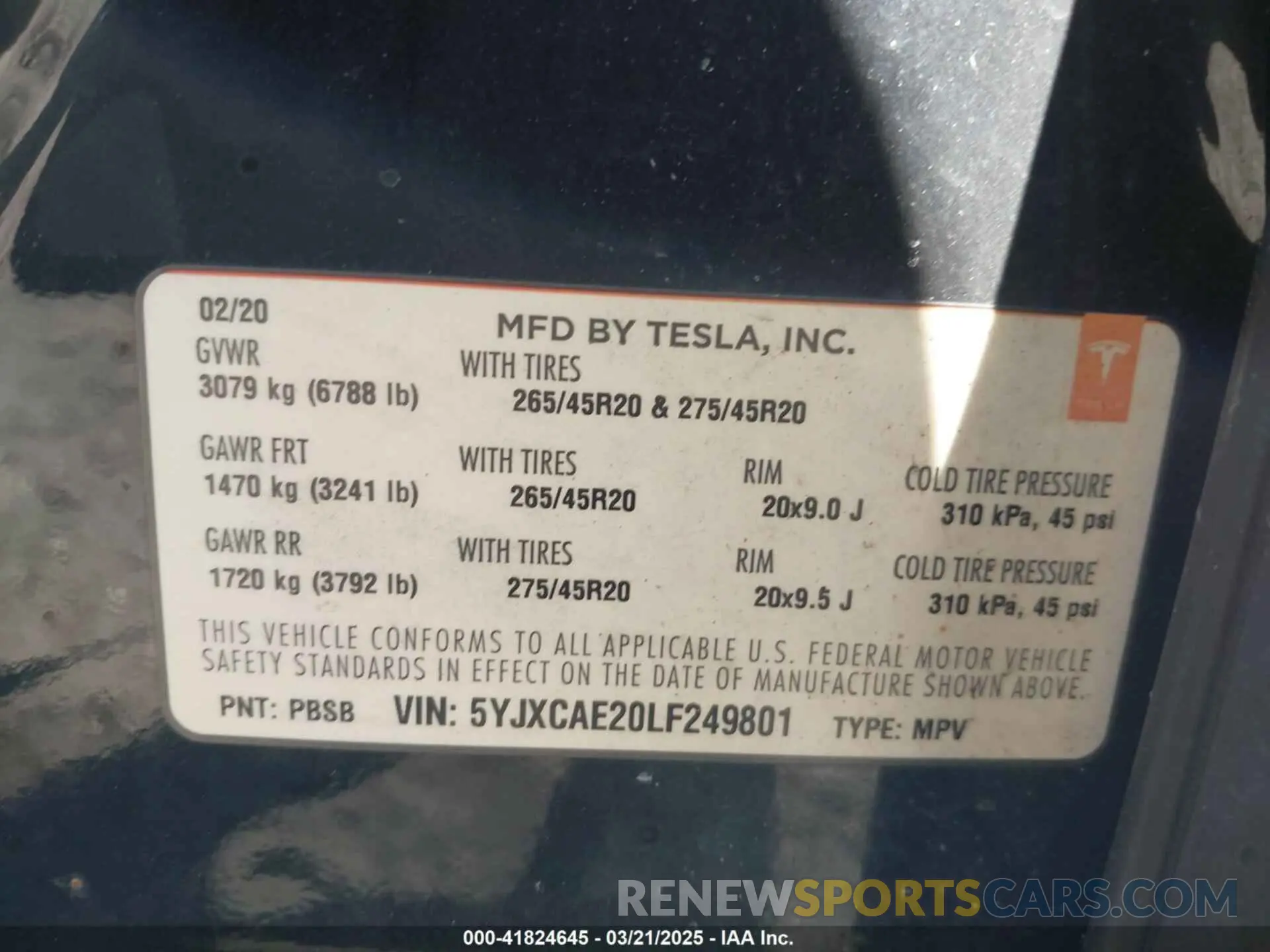 9 Photograph of a damaged car 5YJXCAE20LF249801 TESLA MODEL X 2020