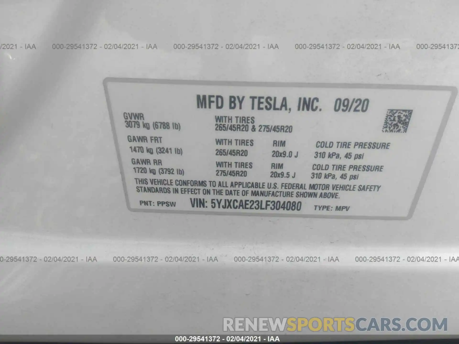 9 Photograph of a damaged car 5YJXCAE23LF304080 TESLA MODEL X 2020