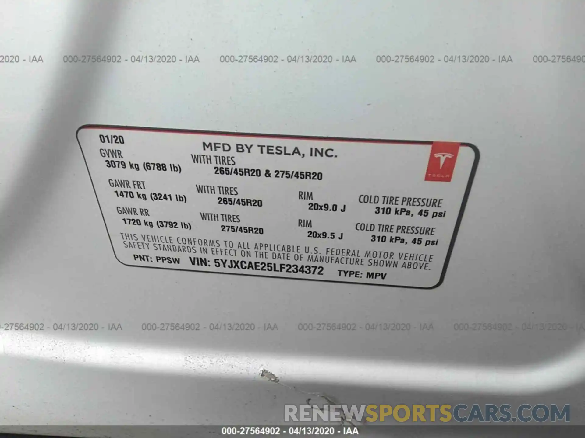 9 Photograph of a damaged car 5YJXCAE25LF234372 TESLA MODEL X 2020