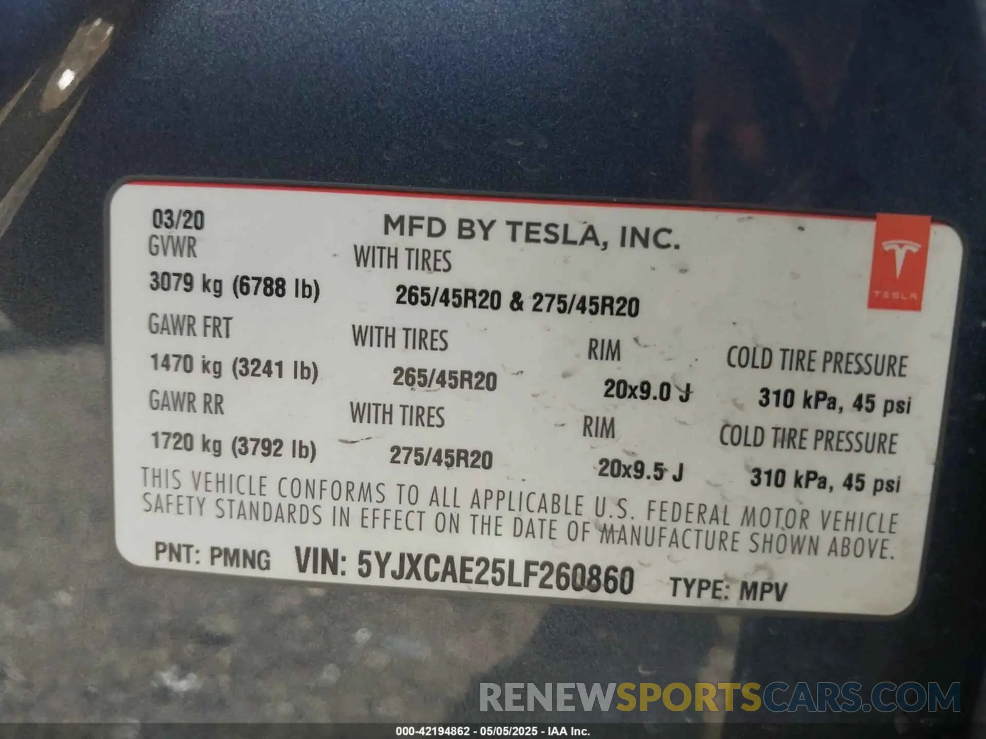 9 Photograph of a damaged car 5YJXCAE25LF260860 TESLA MODEL X 2020