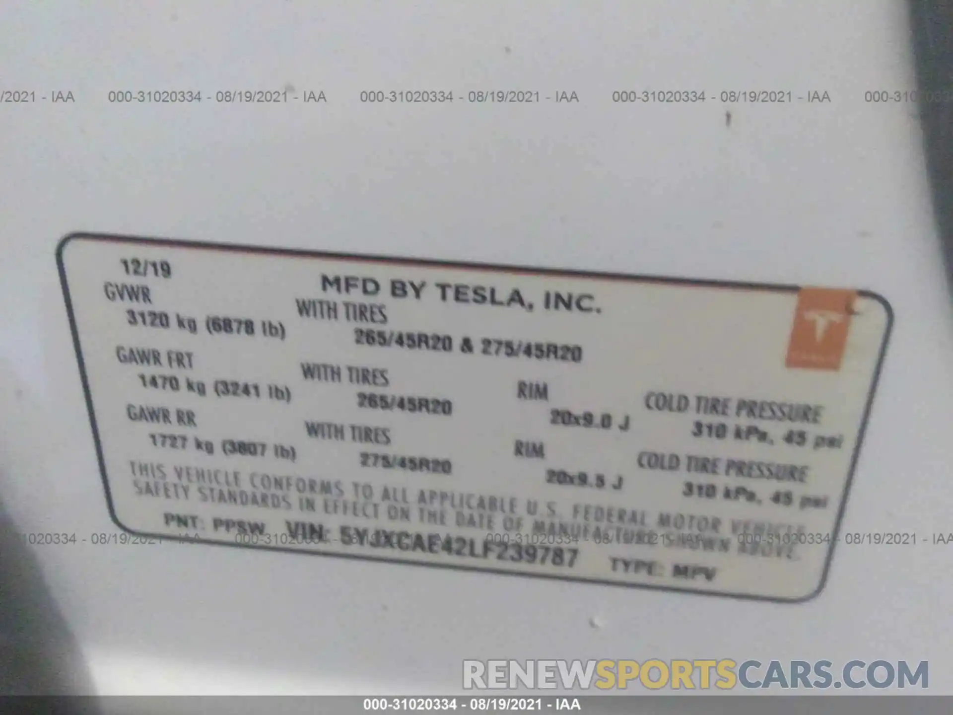 9 Photograph of a damaged car 5YJXCAE42LF239787 TESLA MODEL X 2020