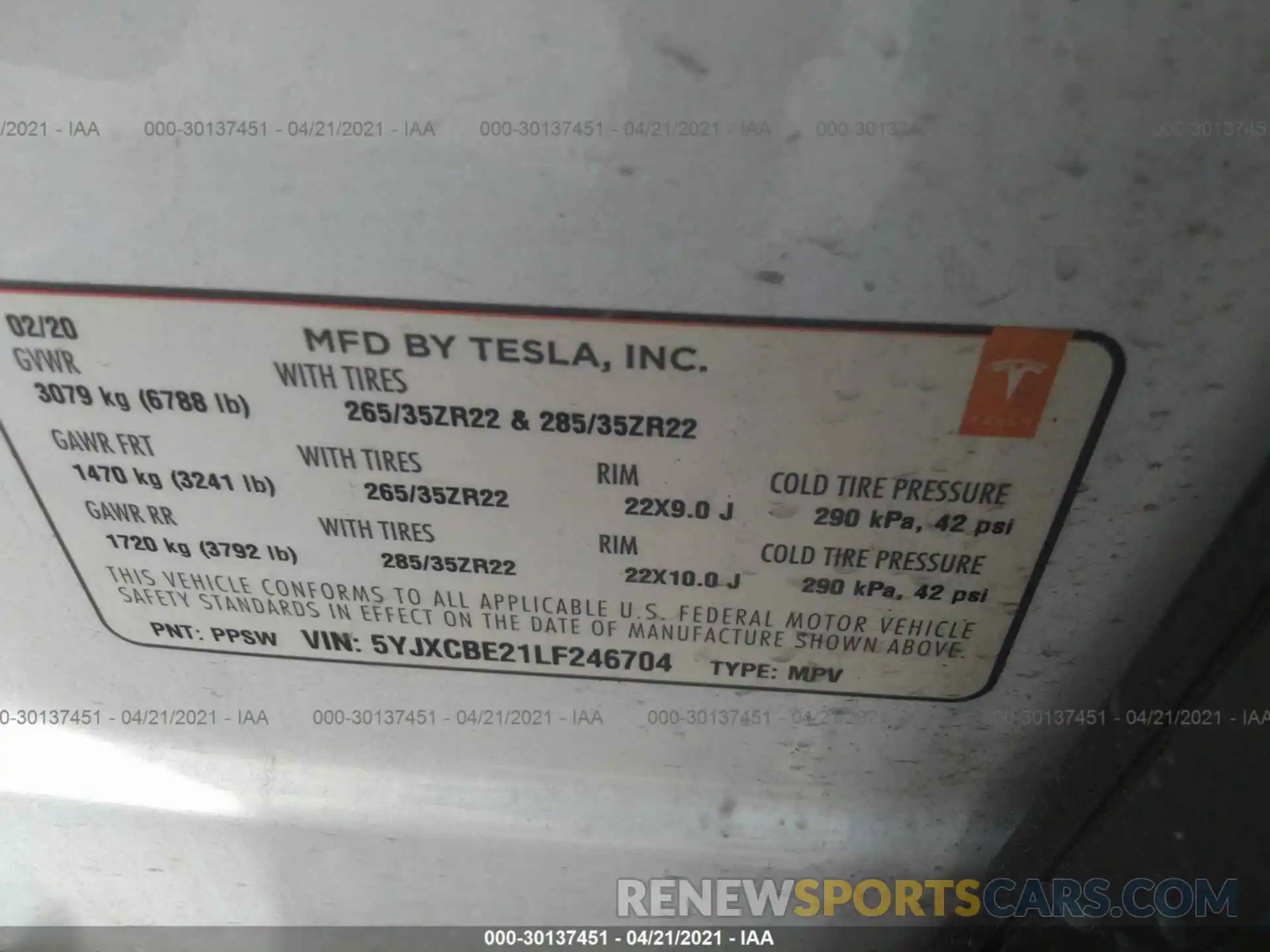 9 Photograph of a damaged car 5YJXCBE21LF246704 TESLA MODEL X 2020