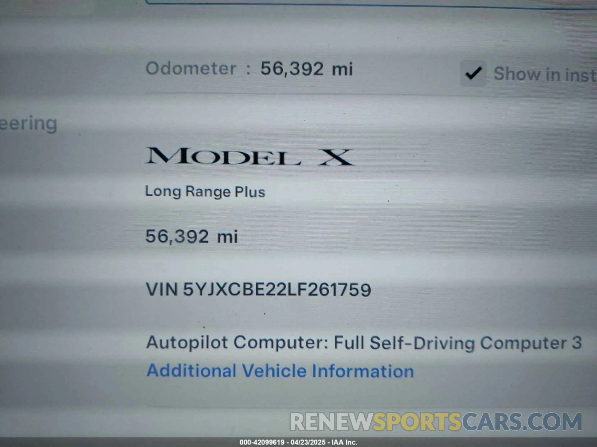 16 Photograph of a damaged car 5YJXCBE22LF261759 TESLA MODEL X 2020