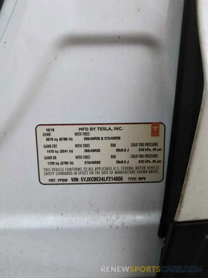 14 Photograph of a damaged car 5YJXCBE24LF214006 TESLA MODEL X 2020