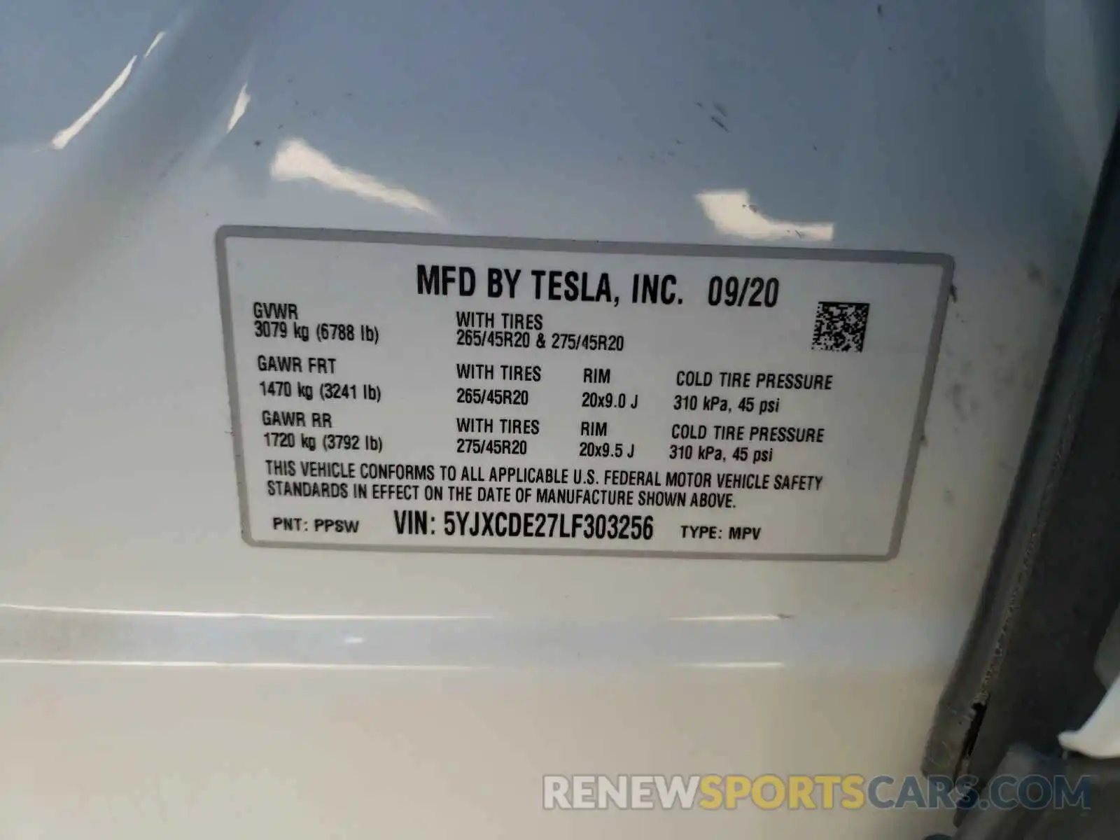 10 Photograph of a damaged car 5YJXCDE27LF303256 TESLA MODEL X 2020