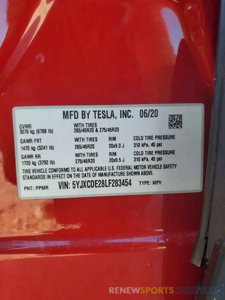 13 Photograph of a damaged car 5YJXCDE28LF283454 TESLA MODEL X 2020