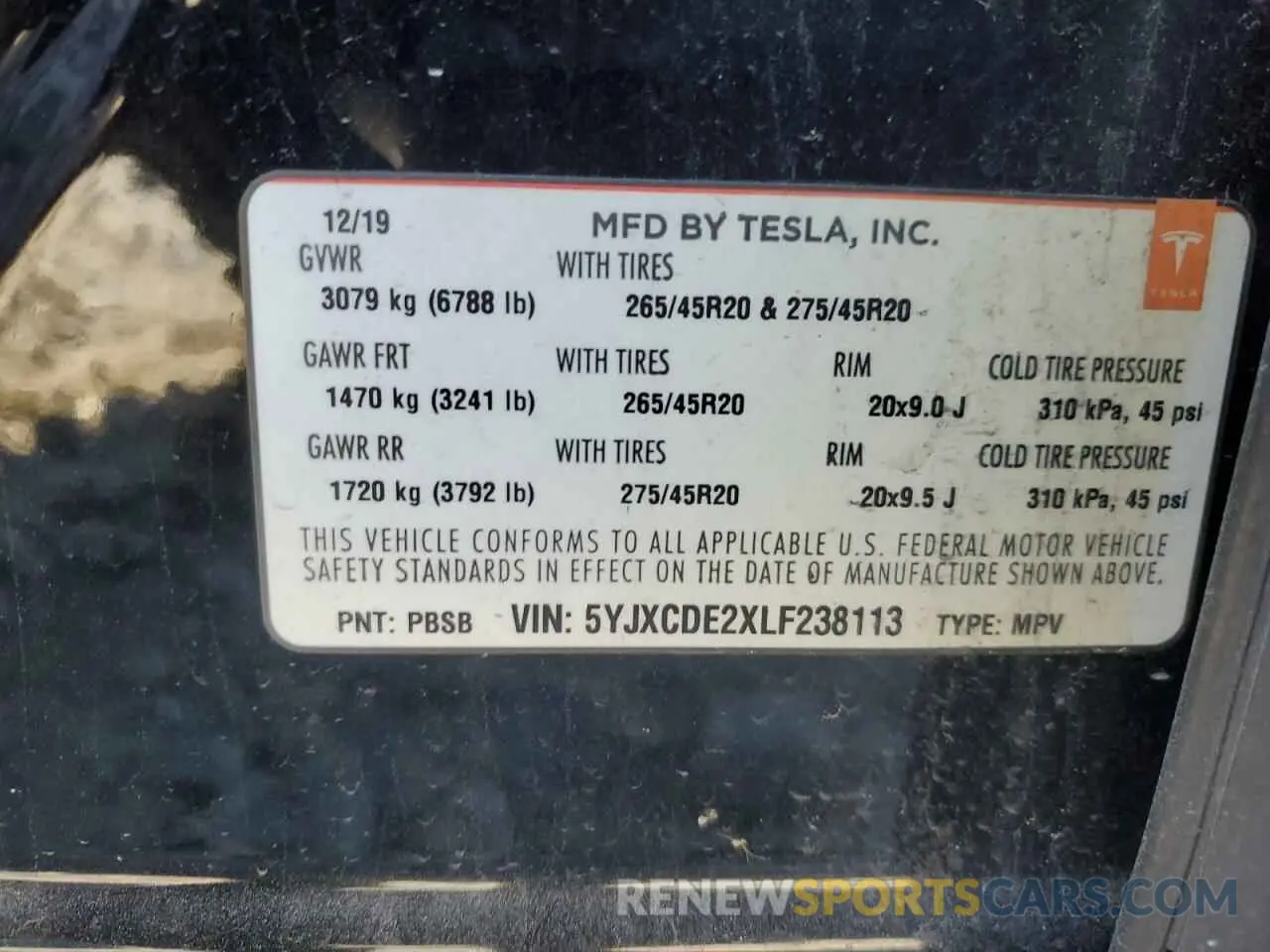 13 Photograph of a damaged car 5YJXCDE2XLF238113 TESLA MODEL X 2020