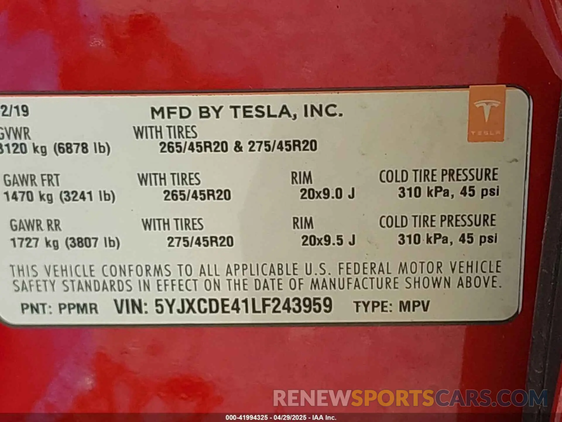 9 Photograph of a damaged car 5YJXCDE41LF243959 TESLA MODEL X 2020
