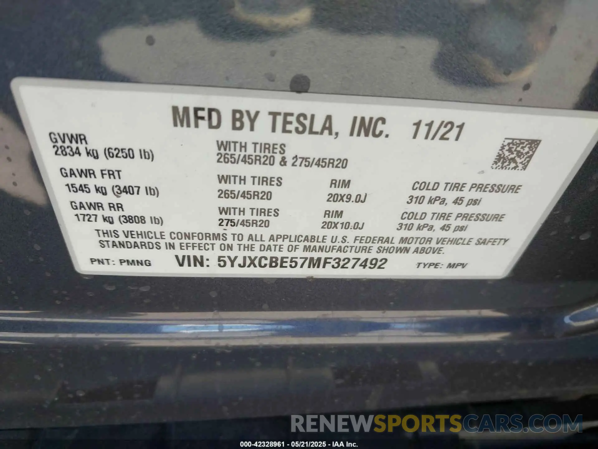 9 Photograph of a damaged car 5YJXCBE57MF327492 TESLA MODEL X 2021
