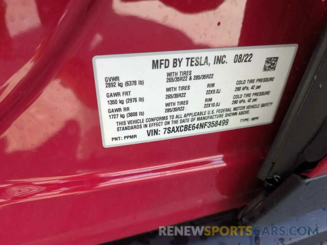 14 Photograph of a damaged car 7SAXCBE64NF358499 TESLA MODEL X 2022