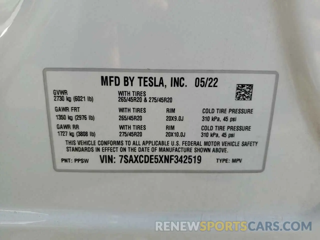 12 Photograph of a damaged car 7SAXCDE5XNF342519 TESLA MODEL X 2022