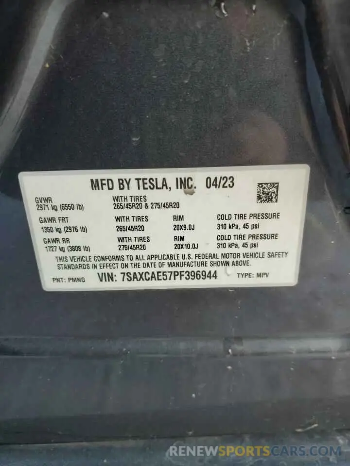 13 Photograph of a damaged car 7SAXCAE57PF396944 TESLA MODEL X 2023