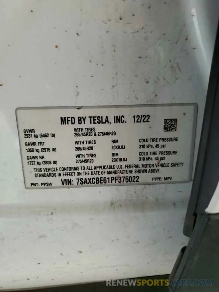 16 Photograph of a damaged car 7SAXCBE61PF375022 TESLA MODEL X 2023
