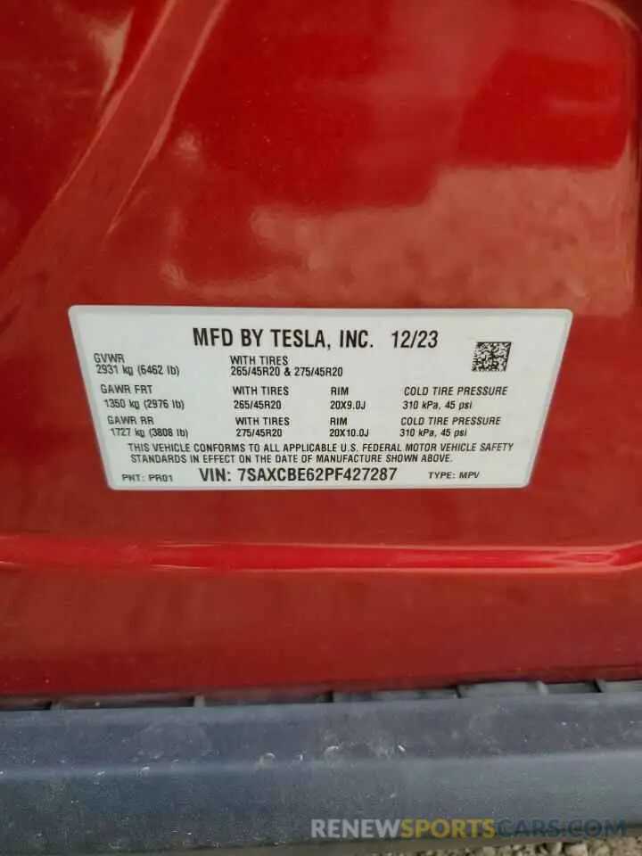 13 Photograph of a damaged car 7SAXCBE62PF427287 TESLA MODEL X 2023