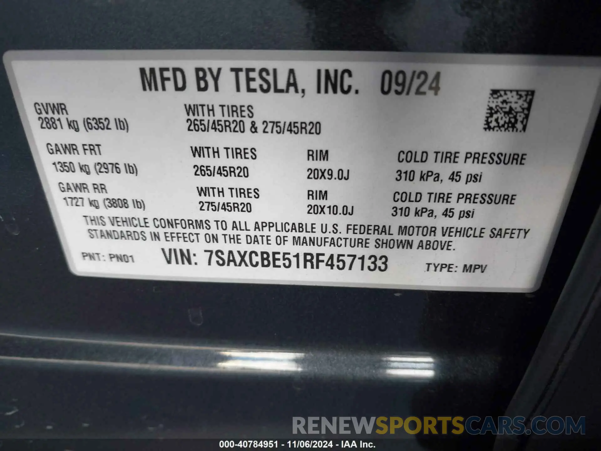 9 Photograph of a damaged car 7SAXCBE51RF457133 TESLA MODEL X 2024