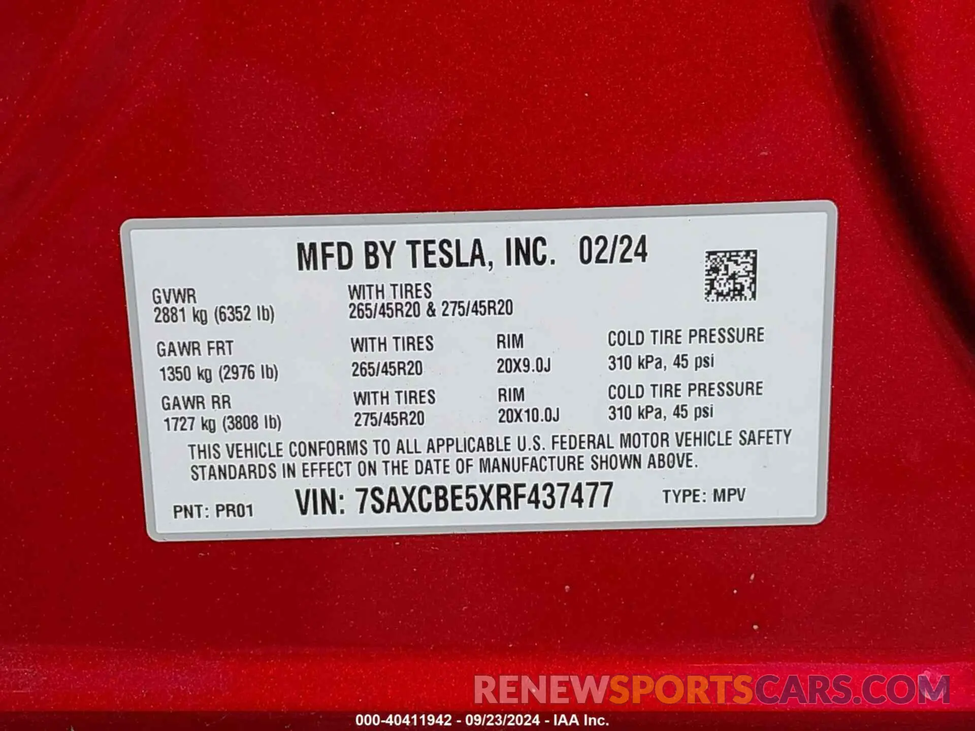 9 Photograph of a damaged car 7SAXCBE5XRF437477 TESLA MODEL X 2024