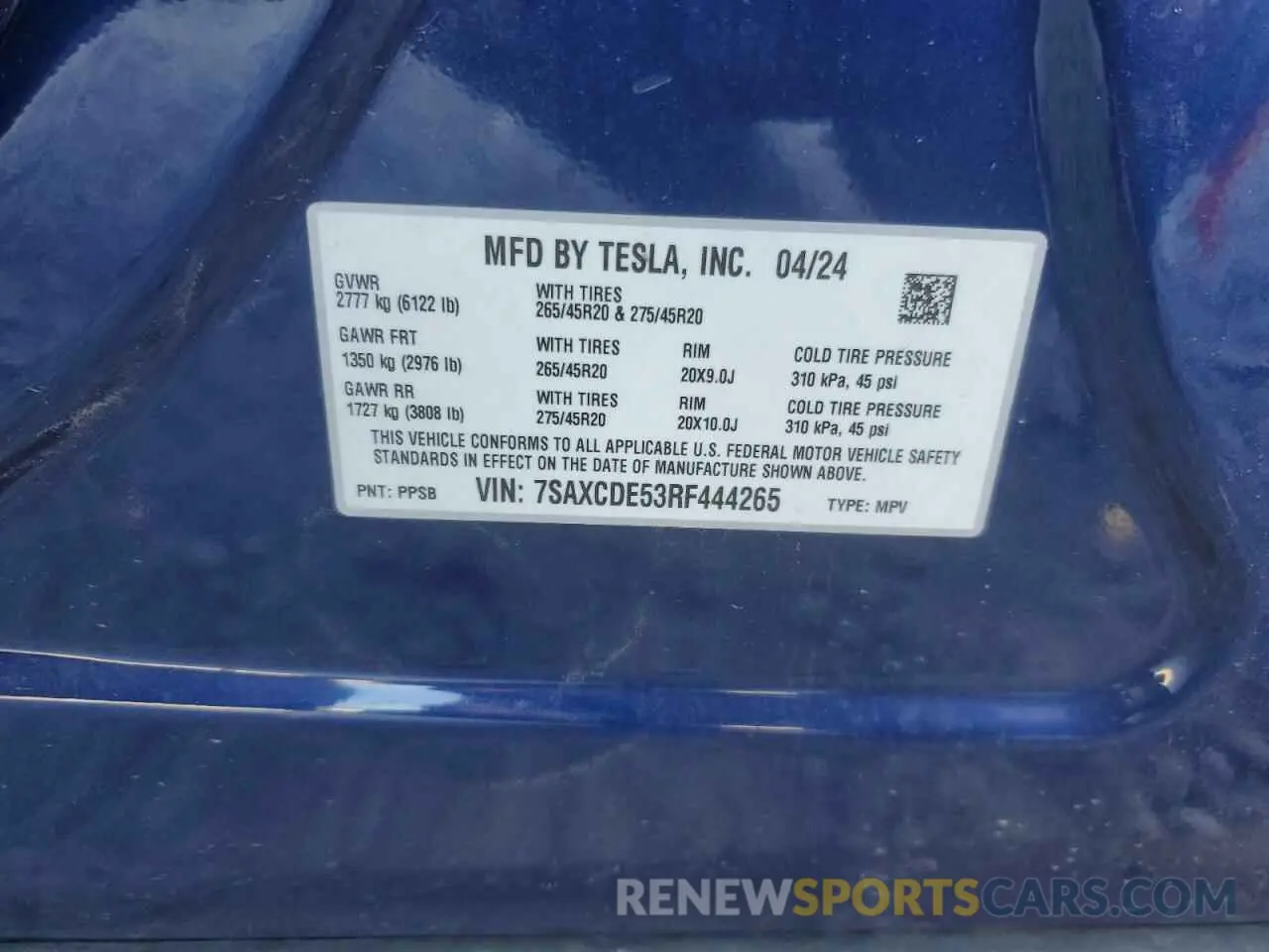 12 Photograph of a damaged car 7SAXCDE53RF444265 TESLA MODEL X 2024