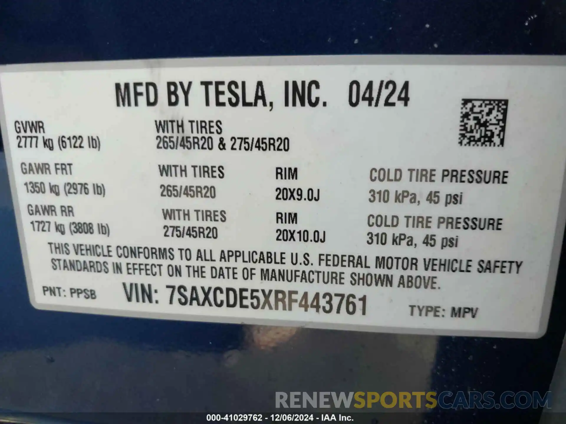 9 Photograph of a damaged car 7SAXCDE5XRF443761 TESLA MODEL X 2024