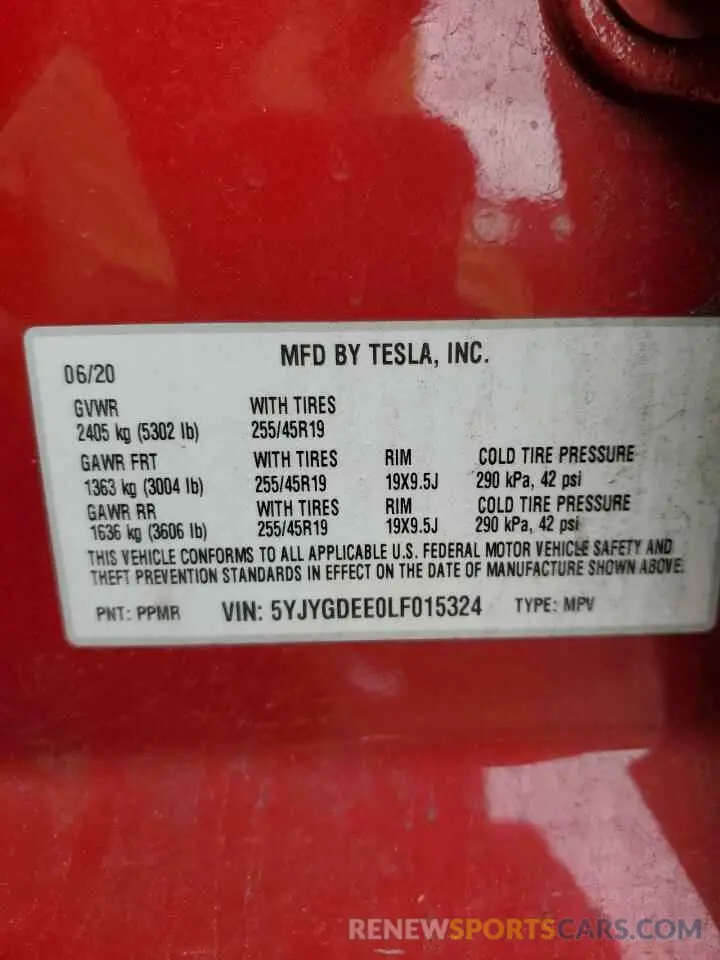 13 Photograph of a damaged car 5YJYGDEE0LF015324 TESLA MODEL Y 2020