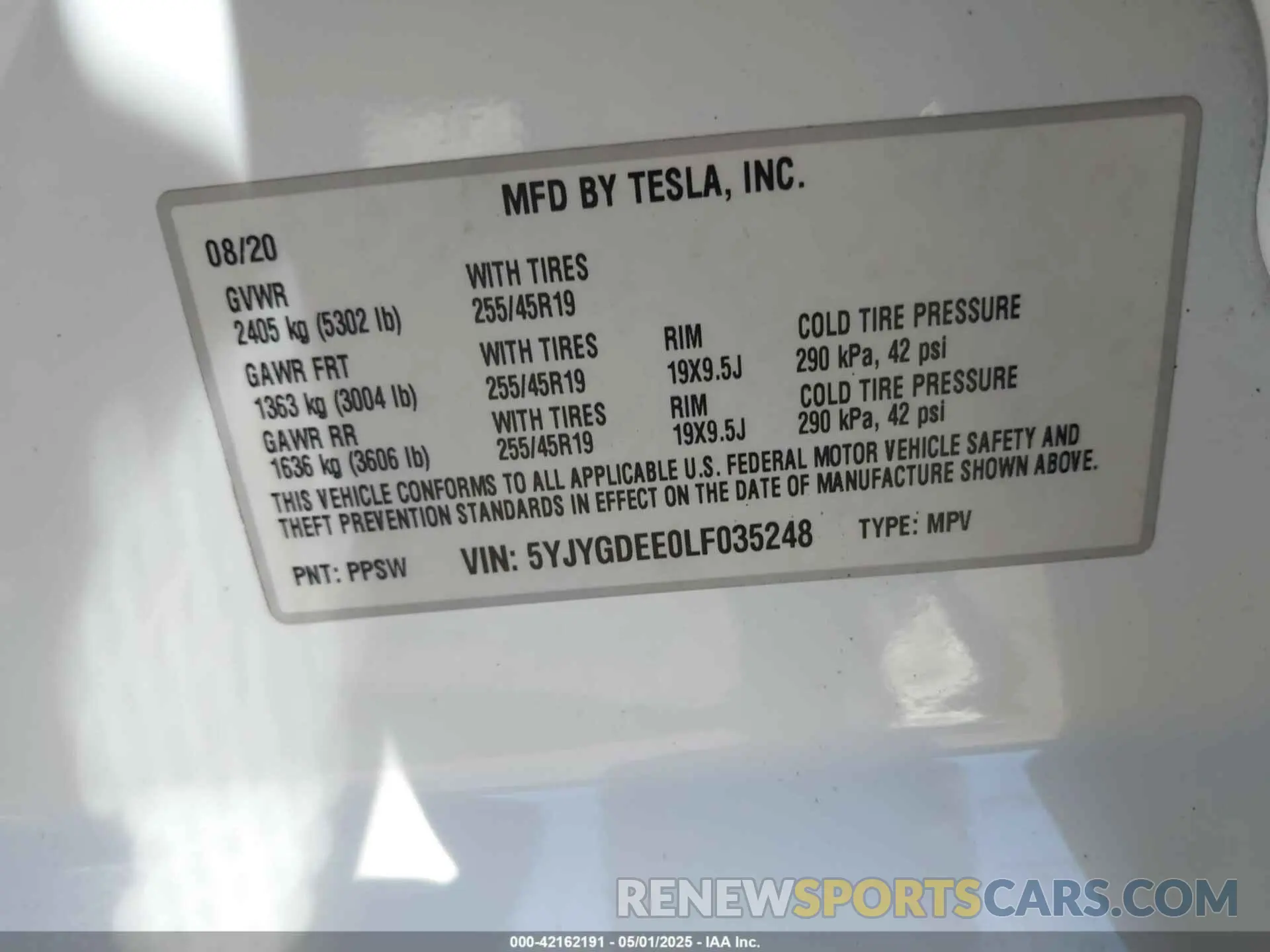 9 Photograph of a damaged car 5YJYGDEE0LF035248 TESLA MODEL Y 2020