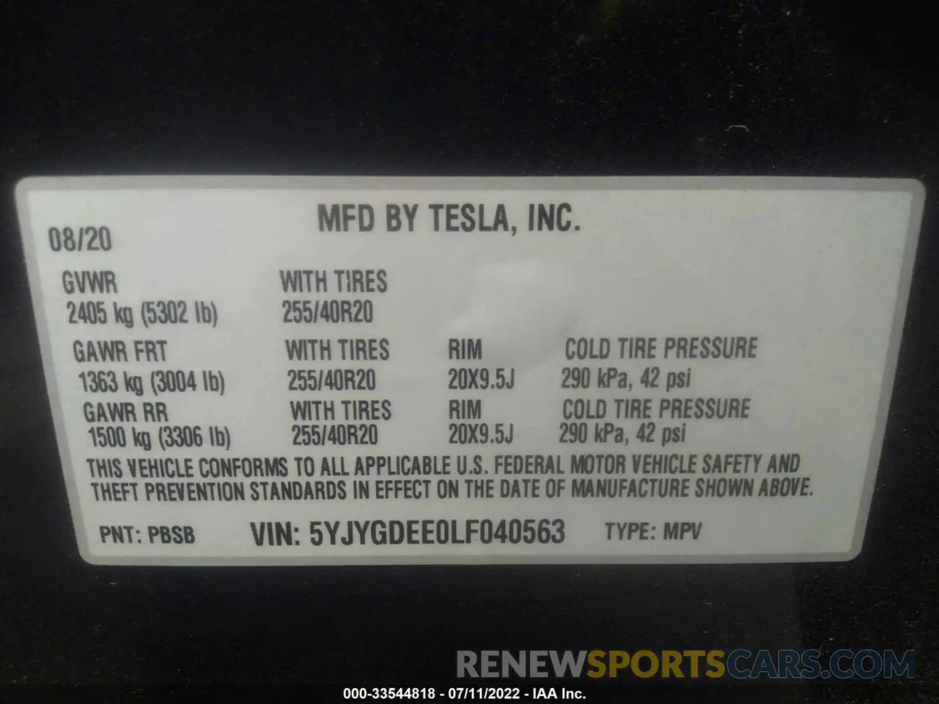 9 Photograph of a damaged car 5YJYGDEE0LF040563 TESLA MODEL Y 2020