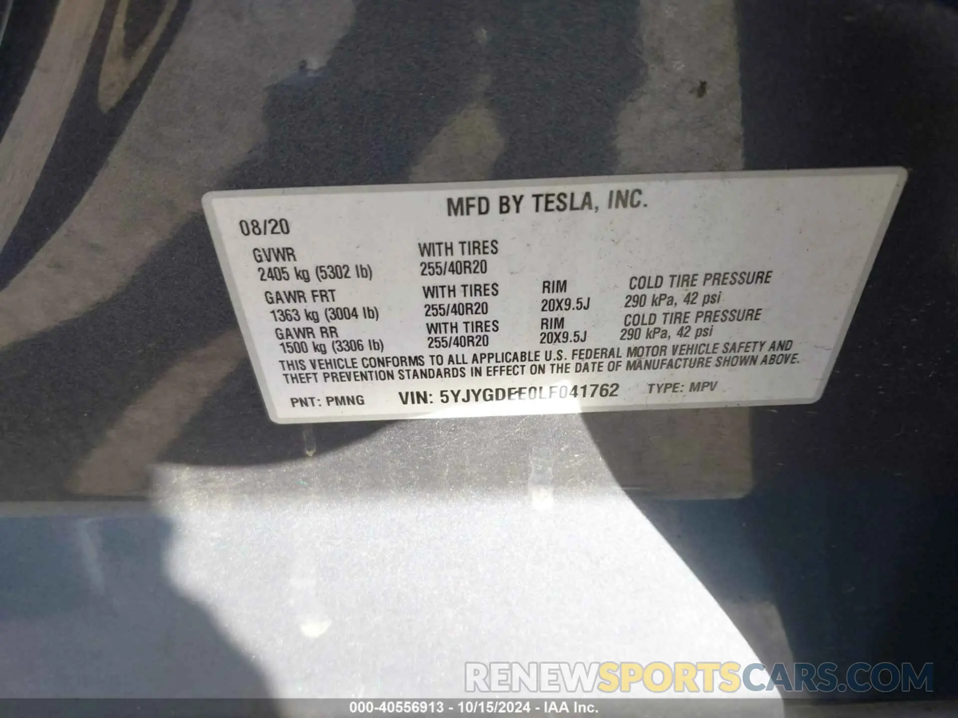 9 Photograph of a damaged car 5YJYGDEE0LF041762 TESLA MODEL Y 2020