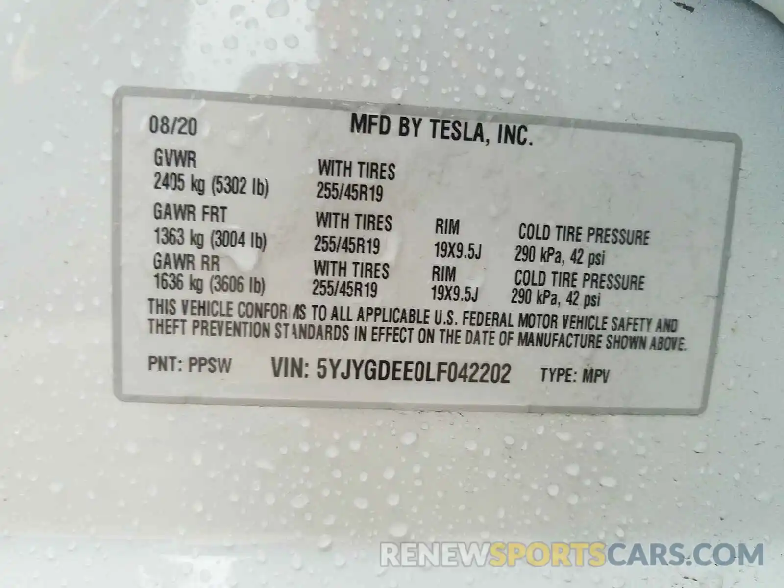 10 Photograph of a damaged car 5YJYGDEE0LF042202 TESLA MODEL Y 2020