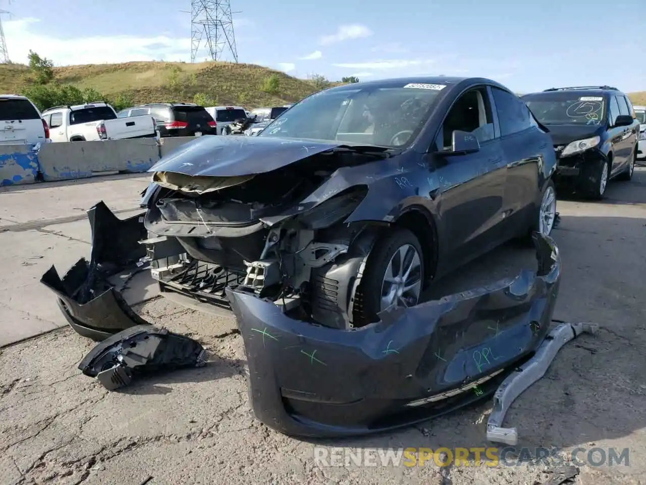 2 Photograph of a damaged car 5YJYGDEE0LF051479 TESLA MODEL Y 2020