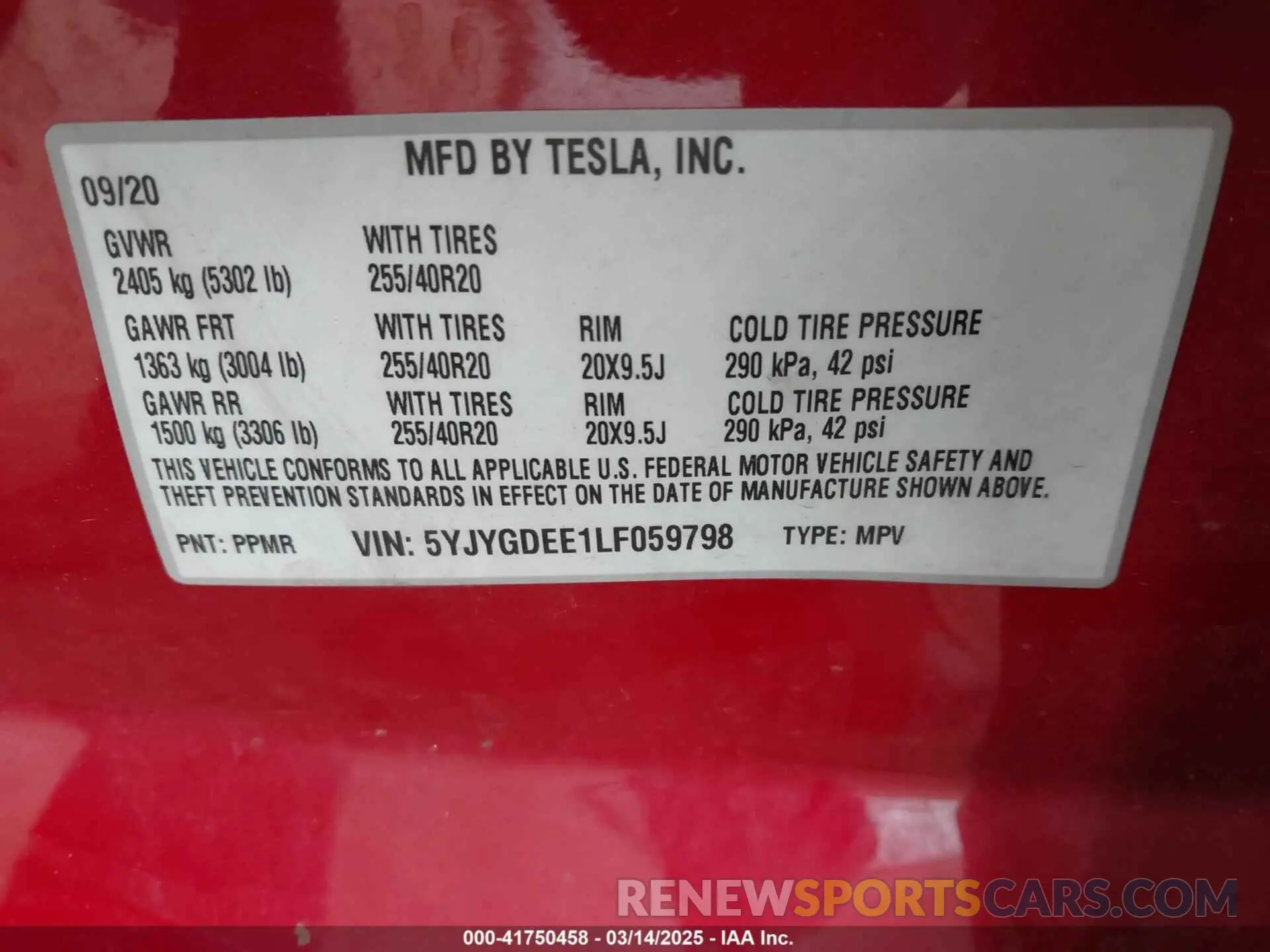 9 Photograph of a damaged car 5YJYGDEE1LF059798 TESLA MODEL Y 2020