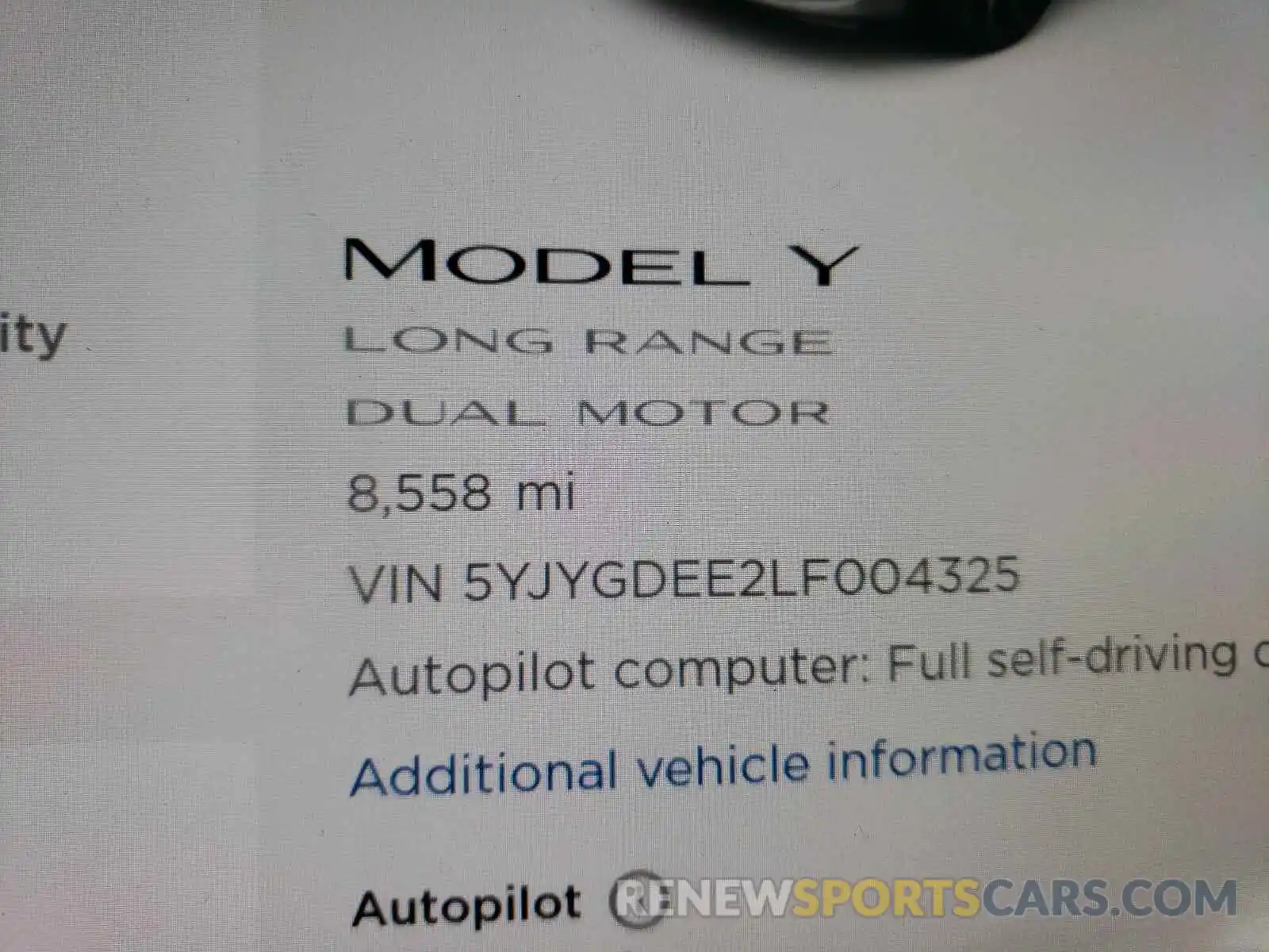 8 Photograph of a damaged car 5YJYGDEE2LF004325 TESLA MODEL Y 2020